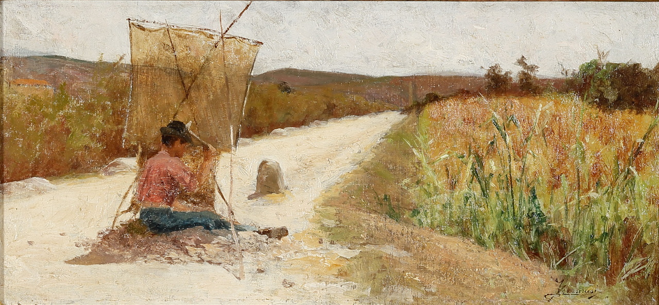 Ludovico Tommasi Scalpellino al lavoro 1892 olio su tela 16 x 335 cm collezione Palazzo Foresti Carpi