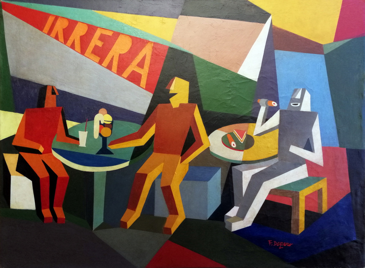 Fortunato Depero Caffè Irrera 1926 1927 olio su tela 60x80 cm collezione privata courtesy Leo Galleries Monza