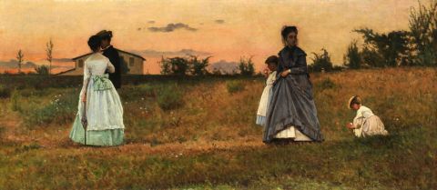 Silvestro Lega, I fidanzati, 1869, olio su tela, 35 x 79 cm. Milano, Museo Nazionale Scienza e Tecnologia