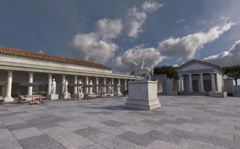 Ricostruzione virtuale del foro di Nora in Eta imperiale
