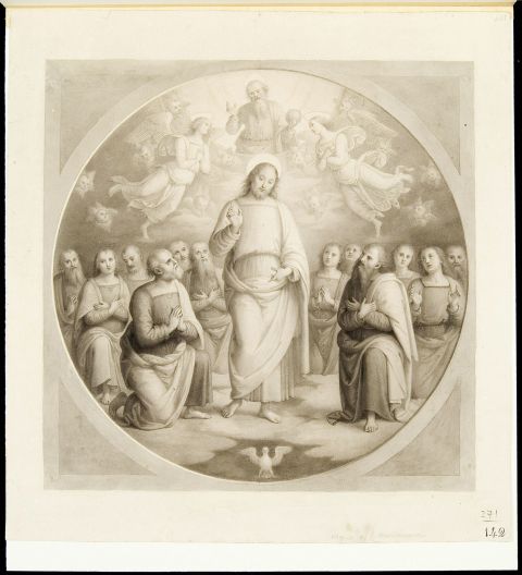 Cesare Marianecci, notizie 1837-1862, Trinità tra gli apostoli, 1847, disegno preparatorio a carboncino, Roma, Istituto Centrale per la Grafica